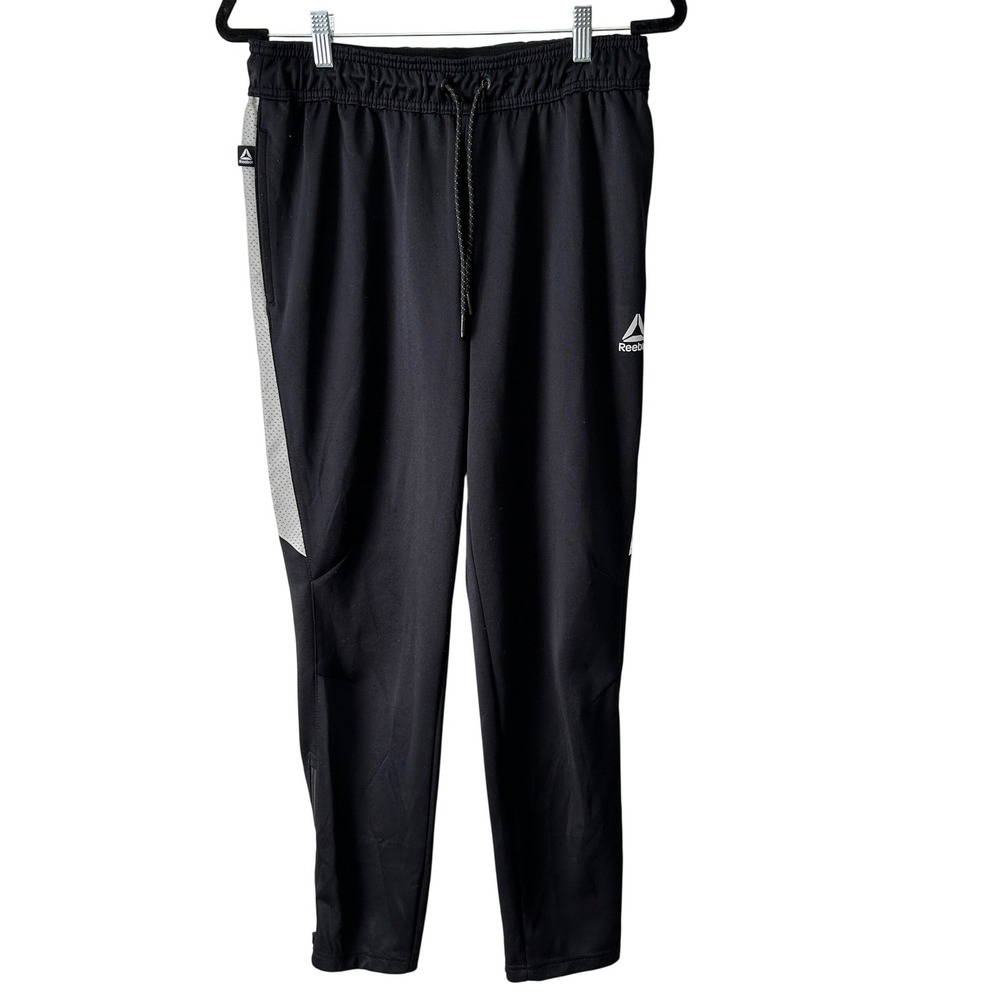 Reebok Black Training Pants Zipper Cuff Reflective Strip‎ Men's Size Medium